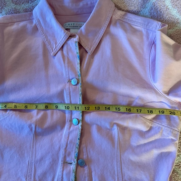 Liz Claiborne pink  Denim Jacket  floral trim Women's Large Ex. Cond - Picture 8 of 14